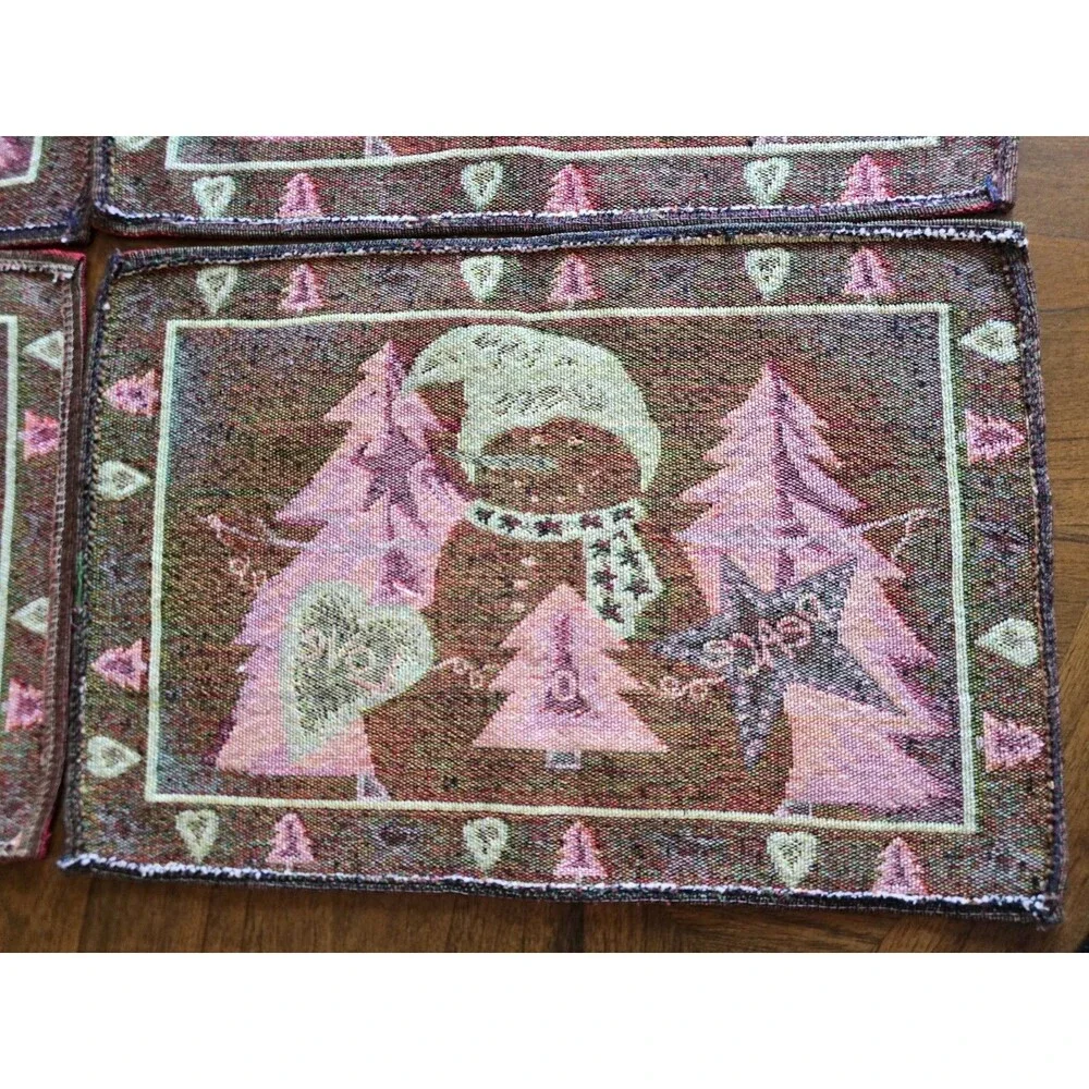 Christmas Snowman Tapestry Placemats Set of 4 Peace Joy Love Holiday Table Decor